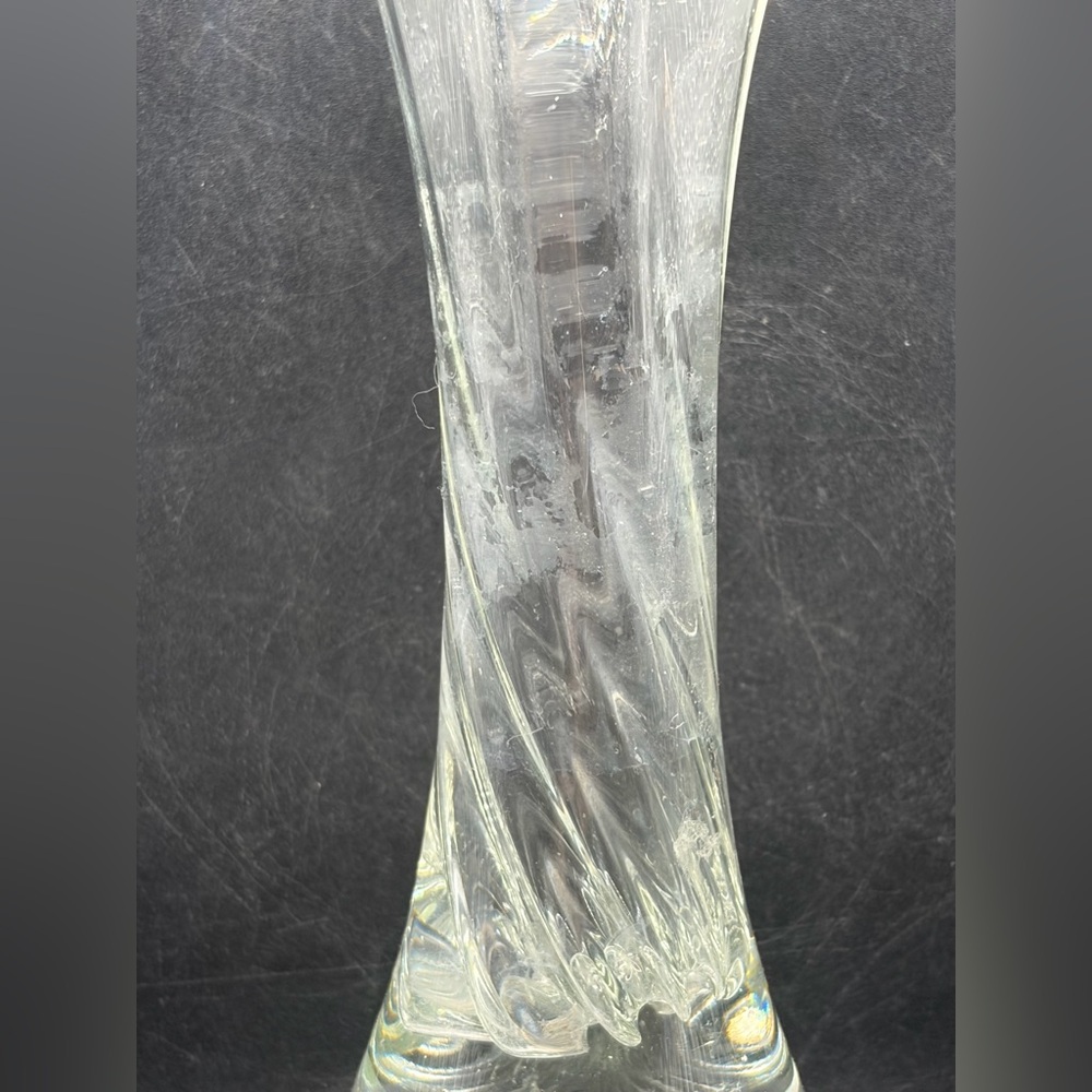 Vintage Mid Century Swung Glass Vase Chunky Ruffled Thick Walled Vessel Decor - Picture 10 of 14